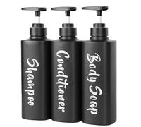 3 Pack Shower Gel Dispenser Shampoo and Conditioner Bottles with Pump, Bathroom Shower Soap dispenser set Refillable 500ml 17 fl.oz for Hotel Home Kitchen Travel Body Wash, Lotion, Matte Black