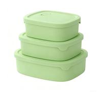 3-Pack Silicone Containers with Tight Seal Lids for Refrigerator to Oven Transitions Suitable for Office School Camping and Travel (3-piece set-Green)