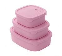 3-Pack Silicone Containers with Tight Seal Lids for Refrigerator to Oven Transitions Suitable for Office School Camping and Travel (3-piece set-Pink)