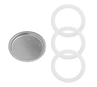 3-Pack Silicone Gasket Seals 1 Aluminum Filter for Moka Pot Espresso Maker - Compatible Having 2/3/6/9/12-cup Stovetop Coffee Pots Food-Grade Dishwasher Secure(9 Cup)