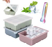 3-Pack Silicone Ice Cube Tray - Color 6-Compartment Large Square Ice Moulds Easy Release 2 inch Cube ice Trays with Lid for Freezer, Flexible & Durable BPA Free for Chilled Drinks, Whisky, Cocktails