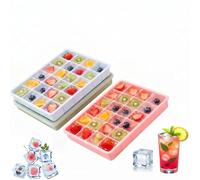 3 Pack Silicone Ice Cube Trays, 24 Cubes Ice Cube Tray with Lid, Easy Release 2.3cm Square Ice Cube Moulds BPA Free for Whiskey, Cocktail, Drinks, Freezer, Coffee, Chocolate (Blue & Pink & Green)