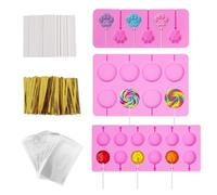 3 Pack Silicone Lollipop Molds,DIY chocolate lolly moulds BPA free Round and cat claws Styles with 100* paper sticks/packaging bags/cable ties for chocolate lollipop cake baking Christmas candy making