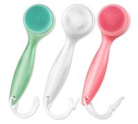 3 Pack Silicone Manual Facial Cleansing Brush Skin Friendly Face Scrubber Exfoliator Soft Bristles Waterproof Makeup Skincare Removal Applicator for Blackheads Whiteheads Massaging