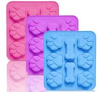 3 Pack Silicone Molds with Puppy Dog Paw and Bone Shaped 2 in 1, Reusable Non-Stick Ice Cube Trays & Flexible Candy Chocolate Molds for Homemade Dog Treats, Pudding, Jelly & Baking Biscuits