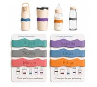 3 Pack Silicone Name Bands for Kids Cups Personalised, Labels for Daycare | Water Bottle Name Tag Rubber, Reusable, Dishwasher Safe, Waterproof, Permanent Engraved Elastic Id Rings for Sippy Cups