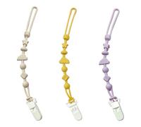 3 Pack Silicone Pacifier Clips - Luoqun88 Silicone Dummy Clip for Baby Boys and Girls, One Piece Design, Universal Fits Most Pacifiers & Teething Toys, Food-Grade Silicone (Beige, Purple, Yellow)