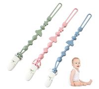 3 Pack Silicone Pacifier Clips - Luoqun88 Silicone Dummy Clip for Baby Boys and Girls, One Piece Design, Universal Fits Most Pacifiers & Teething Toys, Food-Grade Silicone (Bule, Green, Pink)
