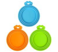 3 Pack Silicone Pet Can Lids - Universal Food Can Covers for Dogs & Cats - Fits 3 Standard Size Cans - BPA Free, Dishwasher Safe - Blue, Green, Orange