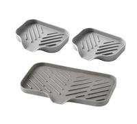 3-Pack Silicone Soap Holder with Drain Hole, Self-Draining Soap Dish & Sponge Caddy for Kitchen Sink, Bathroom Countertop, Grey TPR Soap Tray Organiser for Vanity, Dish Rack