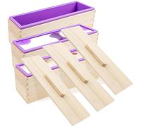 3 Pack Silicone Soap Molds, Rectangular Wooden Silicone Soap Mold Set, Soap Loaf Moulds with Wooden Boxes and Lids for DIY Soap Craft Candle Making Supplies (Purple)