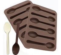 3 Pack Silicone Spoon Shaped Chocolate Moulds Small Spoon Molds for Peppermint Candy, Cake Topper Decorating, Baking Cookies, Ice Cubes, Jello, Popsicle, Crayon - 6 Cavities per Tray, Dishwasher Safe