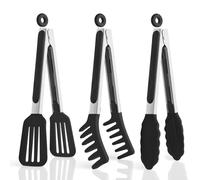 3 Pack Silicone Tongs for Cooking,Maywe Tanso 9 Inch Cooking Kitchen Tongs with Silicone Tips,Nonstick Stainless Steel Tongs for Steak Pie Pizza Pasta Spaghetti Salad BBQ Buffet
