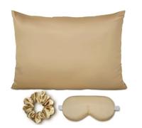 3 Pack Silk Satin Pillowcase for Hair & Skin Care with Adjustable Eye Mask & Scrunchie, Cooling Silk Pillow Case Set, Sleeping Accessory for Women (champagne gold,20x30 inch)