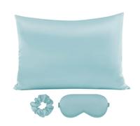 3 Pack Silk Satin Pillowcase for Hair & Skin Care with Adjustable Eye Mask & Scrunchie, Cooling Silk Pillow Case Set, Sleeping Accessory for Women (Blue,20x30 inch)