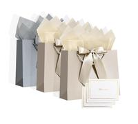 3 Pack Silver & Champagne Medium Gift Bags with Gift Wrap - Include Cards, Ribbons & Tissue Paper, Ideal for Valentine's Day, Mother's Day, Weddings, Easter, Birthdays Celebrations - 28x10x20cm