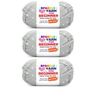 3 Pack Silver Grey Sparkle Yarn for Crocheting and Knitting,Silver Grey Metallic Glitter Crochet Knitting Yarn for Beginners with Easy-to-See Stitches Easy Yarn for Beginners Crochet Kit(3x50g)