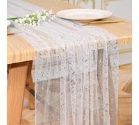 3 Pack Silver White Sequin Table Runner 28x120 Inch Glitter Sheer Gauze Tablecloth for Wedding Birthday Party Decor, Holiday Christmas Dinner Table Decorations