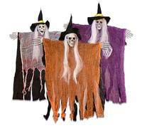 3 Pack Skeleton Ghosts Hanging Spooky Decor with White Hair Witch Hats Outdoor Halloween Decorations for Haunted House Party Flying Bone-Chilling Phantom Props Gift BlackV2.