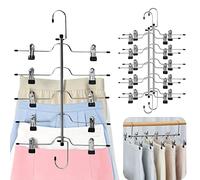 3 Pack Skirt Hangers Space Saving 5 Tier Metal Skirt Hanger with Clips, Durable Heavy Duty Trouser Pants Hangers Closet Organizer for Jeans, Slacks, Shorts