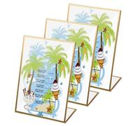 3 Pack Slant Back Acrylic Sign Holder with Gold Border, 5 x 7 Inch L-Shape Table Menu Display Stand, Transparent Poster Menu Holder, Plastic Sign Frame for Office Store Restaurant Wedding Signs