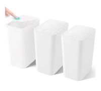 3 Pack Slim Bathroom Bin with Lid, 10L Bedroom Bin with Pop-Up Push-Button Lid Small Thin Plastic Bins, Narrow Trash Can Anti-Odour Pet Proof Waste Basket for Toilet,Kitchen,Living Room,Office