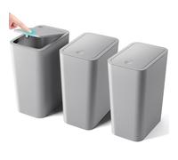 3 Pack Slim Bathroom Bin with Lid, 10L Bedroom Bin with Pop-Up Push-Button Lid Small Thin Plastic Bins, Narrow Trash Can Anti-Odour Pet Proof Waste Basket for Toilet,Kitchen,Living Room,Office