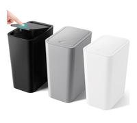 3 Pack Slim Bathroom Bin with Lid, 10L Bedroom Bin with Pop-Up Push-Button Lid Small Thin Plastic Bins, Narrow Trash Can Anti-Odour Pet Proof Waste Basket for Toilet,Kitchen,Living Room,Office