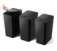 3 Pack Slim Bathroom Bin with Lid, 10L Bedroom Bin with Pop-Up Push-Button Lid Small Thin Plastic Bins, Narrow Trash Can Anti-Odour Pet Proof Waste Basket for Toilet,Kitchen,Living Room,Office