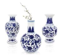 3 Pack Small Blue and White Porcelain Vases, 14 cm Mini Chinoiserie Bud Vase, Classic Ceramic Vases for Home Office Bookshelf Table Centerpieces Decoration