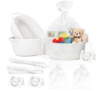 3-Pack Small Easter Gift Baskets with Handles, Ribbons, Bags & Cards - White Woven Rope Storage Baskets 30x20x12cm for Baby Shower, Birthday, Christmas Gifts
