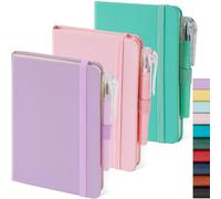 3 Pack Small Notebook Journal with Pen, A6 Mini Pocket Size Notepad Journal Notebook for Women/Men Work, Cute Note Book Note pads, 9.4 x 14.5cm, Leather, Pink, Purple, Green
