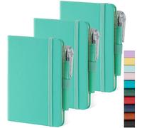 3 Pack Small Pocket Journal Notebook 3.7" x 5.7" with Pen, A6 Mini Cute Notepad for Women/Men, 408 Pages, 100Gsm Lined Paper Note Pads, Leather, Green