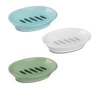 3-Pack Soap Dish with Drain Soap Holder, Soap Saver Easy Cleaning, Stop Mushy Soap Tray for Shower Bathroom Kitchen