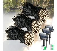 3 Pack Solar Lights Outdoor Garden, Each 18M 180 Led Solar Powered String Lights Waterproof ,Fairy Lights 8 Modes, 2 Mounting Ways for Outside Patio Yard Tree Garden Christmas Decorations Warm White