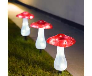 3 PACK | Solar Power Fairy Mushroom LED Novelty Red Outdoor Garden Stake Lights