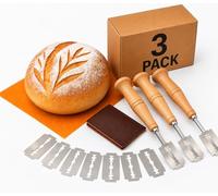 3 Pack Sourdough Bread Scoring Tool with Wooden Handle - Dough Styling Cutter with 5 Replaceable Edges, Safety Pouch & Storage Box - Baking Tool for Homemade Artisan Bread, Loaves, and Crust Patterns