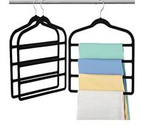 3 PACK - Space Saving 4 Layer Trouser/Towels/Tie Hangers, Non Slip Velvet Build Prevents Slipping & Wrinkles, Rotating Hook for Easy Access - Organizers for Pants, Jeans, Scarves, Towels & More