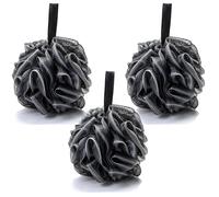 3 Pack Sponge Shower Puff, Ultra Soft Mesh Bath Sponge, Rich Lather Shower Bath Accessory, Durable Bath Puffs, Bath Sponges & Body Scrubbers for Adults Men Women (Black)