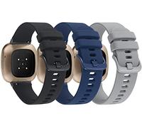 3-Pack Sport Bands Compatible with Fitbit Versa 4/Versa 3/Sense 2/Sense Band, Classic Soft Silicone Replacement Wristband Strap Accessories for Women Men(Black/Midnight Blue/Gray)