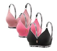 3 Pack Sports Bra Non Wired Seamless Wireless Everyday Bra with Adjustable Straps Full Coverage Bralette Comfort Push Up Daily Underwear Back Buckle High Support Bras Vest Tops 03 Red XL