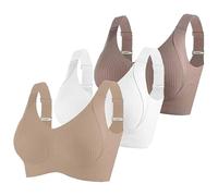 3 Pack Sports Bras for Women Ribbed Bra Ladies Non Wired Brassiere Push Up Underwear Full Coverage Bralette Comfortable Soft Breathable Bras Seamless Bralettes Everyday Bra