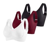 3 Pack Sports Bras for Women Ribbed Bra Ladies Non Wired Brassiere Push Up Underwear Full Coverage Bralette Comfortable Soft Breathable Bras Seamless Bralettes Everyday Bra