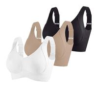 3 Pack Sports Bras for Women Ribbed Bra Ladies Non Wired Brassiere Push Up Underwear Full Coverage Bralette Comfortable Soft Breathable Bras Seamless Bralettes Everyday Bra