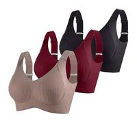 3 Pack Sports Bras for Women Ribbed Bra Ladies Non Wired Brassiere Push Up Underwear Full Coverage Bralette Comfortable Soft Breathable Bras Seamless Bralettes Everyday Bra