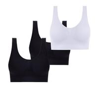 3 Pack Sports Bras Women Non Wired UK Clearance Wireless Push Up Bra Soft Underwear Daily Breathable Bralette Seamless Multipack Vest Crop Top for Gym Fitness Running Jogging S-6XL