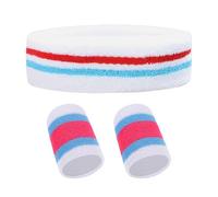 3-Pack Sports Headband Wristband Set, Striped Sweatband Set, Sports Headband Set for Men and Women, Suitable for Sports and Exercise (1 Piece Headband, 2 Pieces Wristbands)