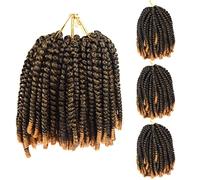 3 Pack Spring Twist Crochet Braiding Hair 90 Strands 8 Inch Twist Ombre Colors Crochet Braids Synthetic Braiding Hair Extensions Low Temperature Fiber (T1B/27#)