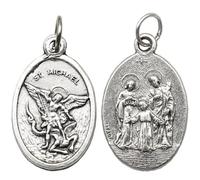 3 Pack St Michael Holy Family Medal Charms, Double Sided Oval Pendant | Vintage Religious Charm with Jump Ring, Catholic Devotional Jewelry for Necklace Rosary DIY Craft Accessory