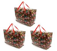 3 PACK Storage Bags Dark Flower Design 75x60x25cm Heavy Duty X-Large With Zip Waterproof Durable Reusable Foldable Laundry Clothing Wardrobe Storage Moving House Shopping Toy Extra Large Jumbo